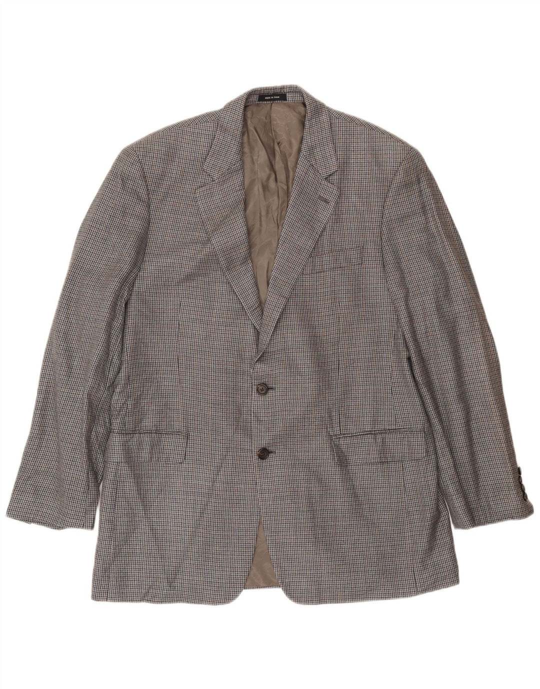Ralph Lauren Mens 2 Button Blazer Jacket UK 42 Large Grey Houndstooth Silk