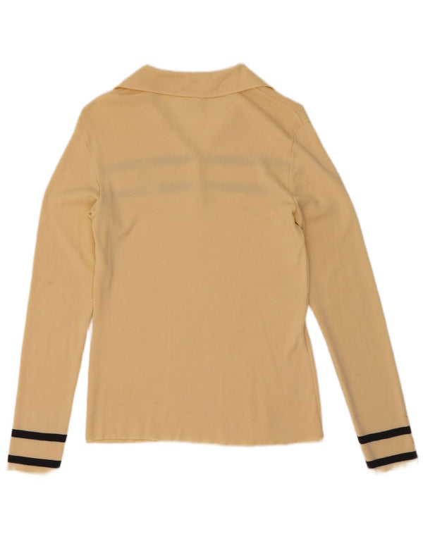 Paul & Shark Womens Long Sleeve Polo Shirt UK 12 Medium Yellow Striped
