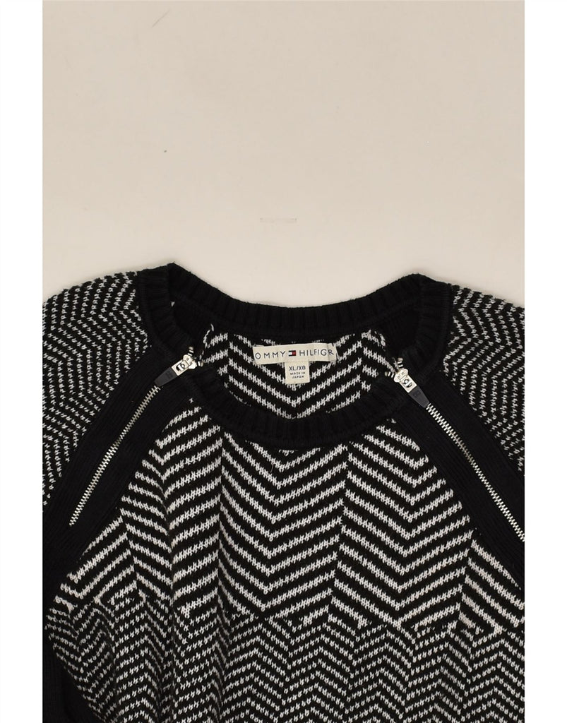 TOMMY HILFIGER Womens Crew Neck Jumper Sweater UK 18 XL Black Chevron | Vintage Tommy Hilfiger | Thrift | Second-Hand Tommy Hilfiger | Used Clothing | Messina Hembry 