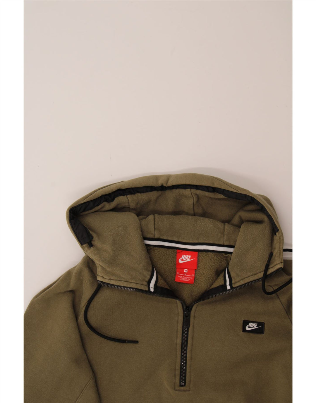 NIKE Mens Zip Neck Hoodie Jumper Medium Khaki Cotton Vintage Nike and Second-Hand Nike from Messina Hembry 