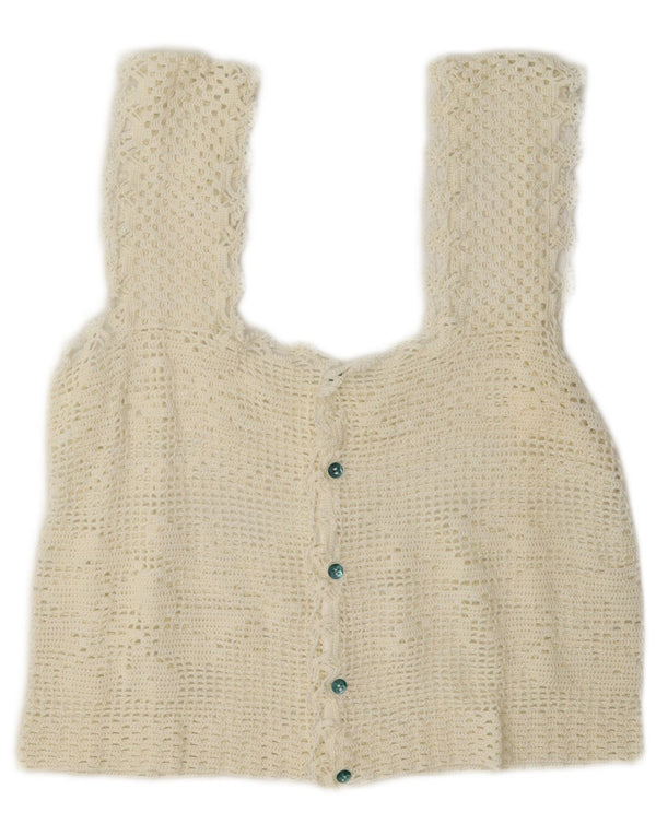 Vintage Womens Crochet Sleeveless Crop Top UK 12 Medium Off White