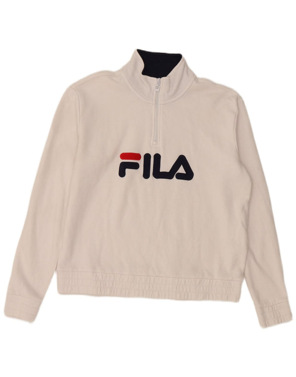 FILA Womens Graphic Zip Neck Sweatshirt Jumper UK 16 Large White Cotton
