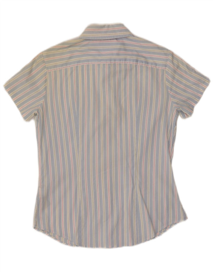 TOMMY HILFIGER Womens Short Sleeve Shirt US 6 Medium Blue Striped Cotton