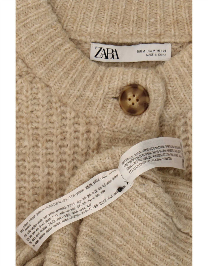 Zara Womens Cardigan Sweater UK 12 Medium Beige Polyester
