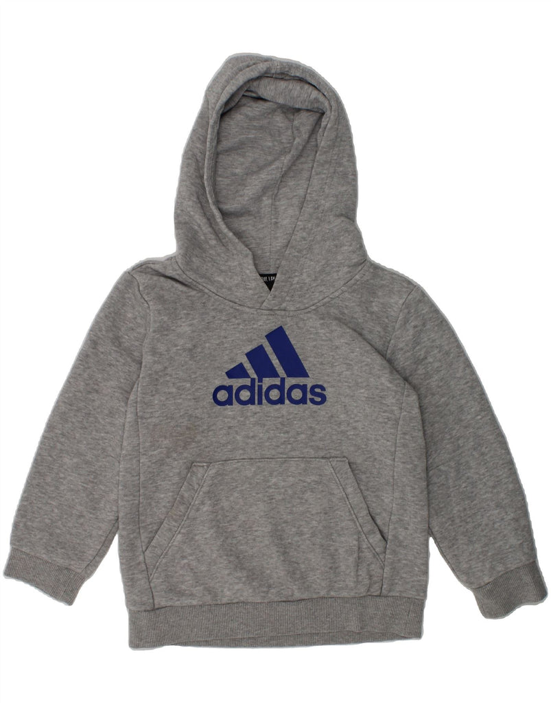 ADIDAS Boys Graphic Hoodie Jumper 5-6 Years Grey Cotton | Vintage Adidas | Thrift | Second-Hand Adidas | Used Clothing | Messina Hembry 