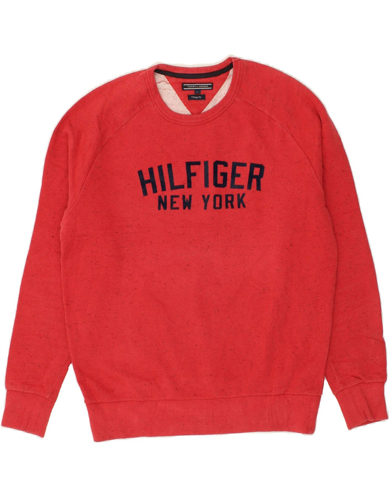 TOMMY HILFIGER Mens Vintage Fit Graphic Sweatshirt Jumper Large Red | Vintage Tommy Hilfiger | Thrift | Second-Hand Tommy Hilfiger | Used Clothing | Messina Hembry 