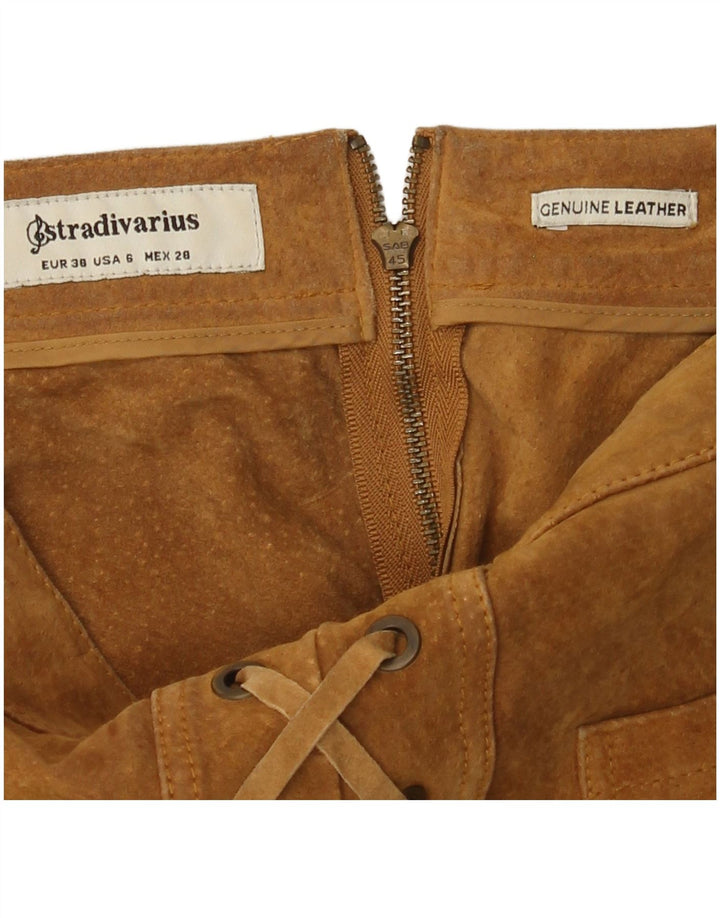 Stradivarius Womens Suede Mini Skirt EU 38 Small W28 Beige Leather