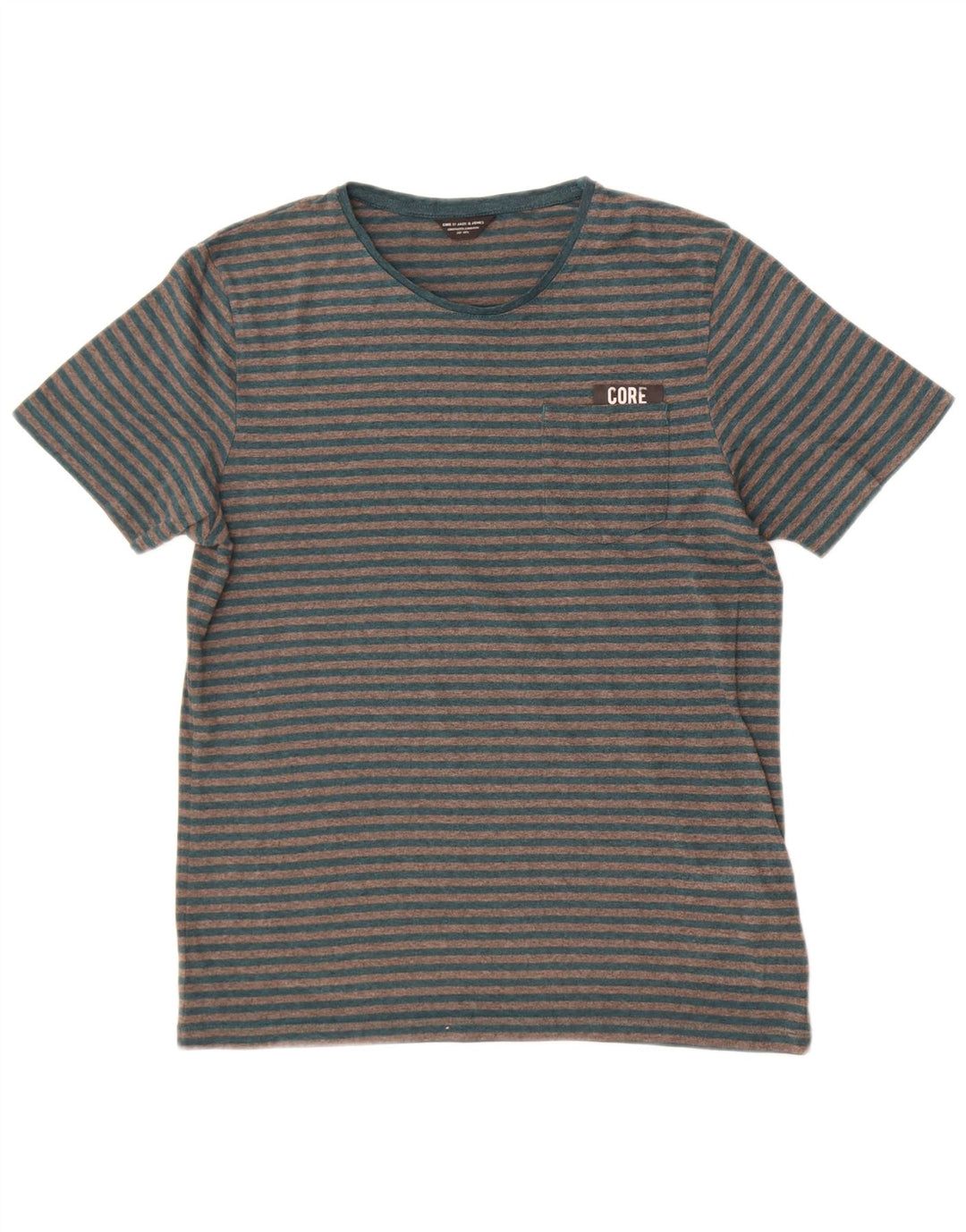 Jack & Jones Mens T-Shirt Top Medium Grey Striped Cotton