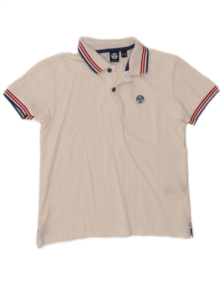 North Sails Boys Polo Shirt 9-10 Years White Striped Cotton