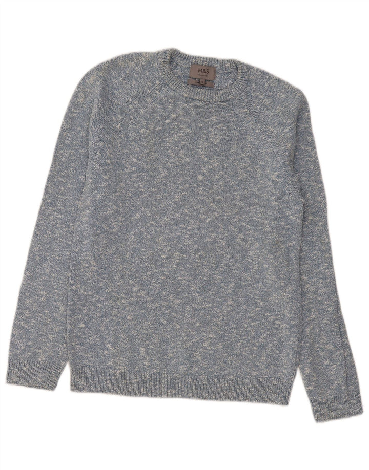 Marks & Spencer Mens Boat Neck Jumper Sweater Small Blue Flecked Cotton