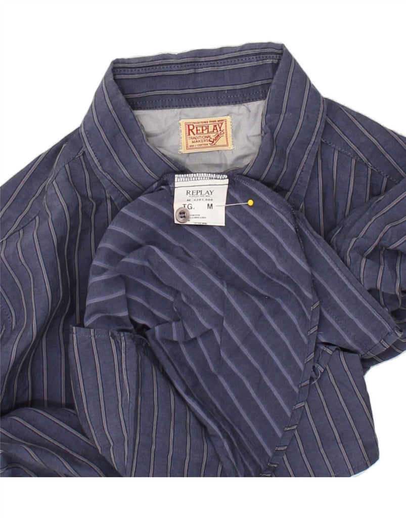 REPLAY Mens Shirt Medium Navy Blue Striped Cotton Vintage Replay and Second-Hand Replay from Messina Hembry 