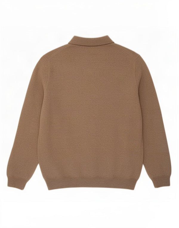 Massimo Dutti Mens Polo Neck Jumper Sweater Large Brown Flecked Wool