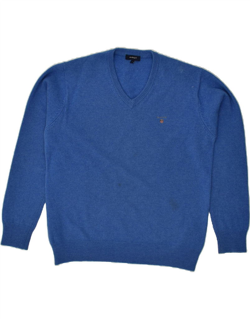 GANT Mens V-Neck Jumper Sweater Large Blue Lambswool | Vintage Gant | Thrift | Second-Hand Gant | Used Clothing | Messina Hembry 