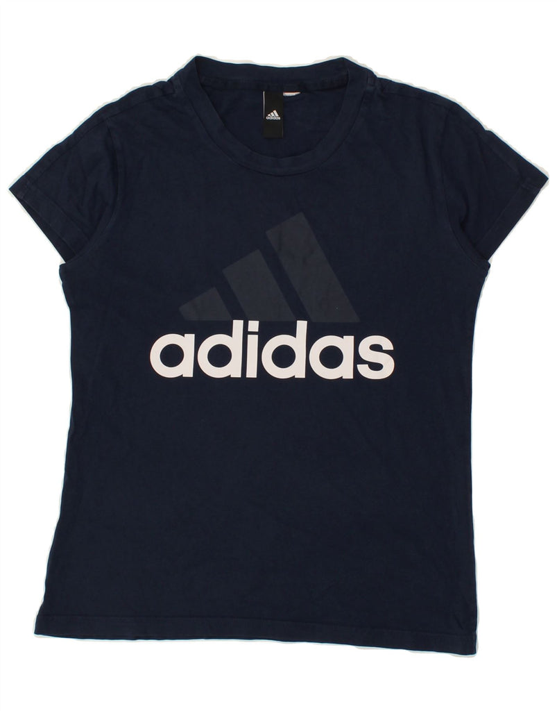 ADIDAS Womens Graphic T-Shirt Top UK 12 Medium Navy Blue | Vintage Adidas | Thrift | Second-Hand Adidas | Used Clothing | Messina Hembry 