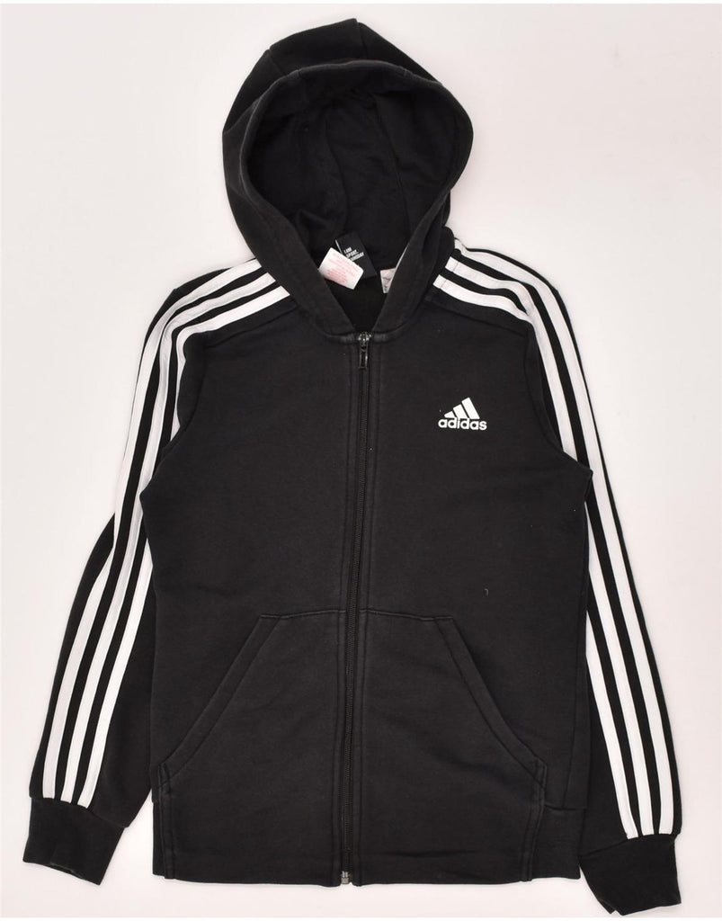 ADIDAS Boys Graphic Zip Hoodie Sweater 11-12 Years Black | Vintage Adidas | Thrift | Second-Hand Adidas | Used Clothing | Messina Hembry 