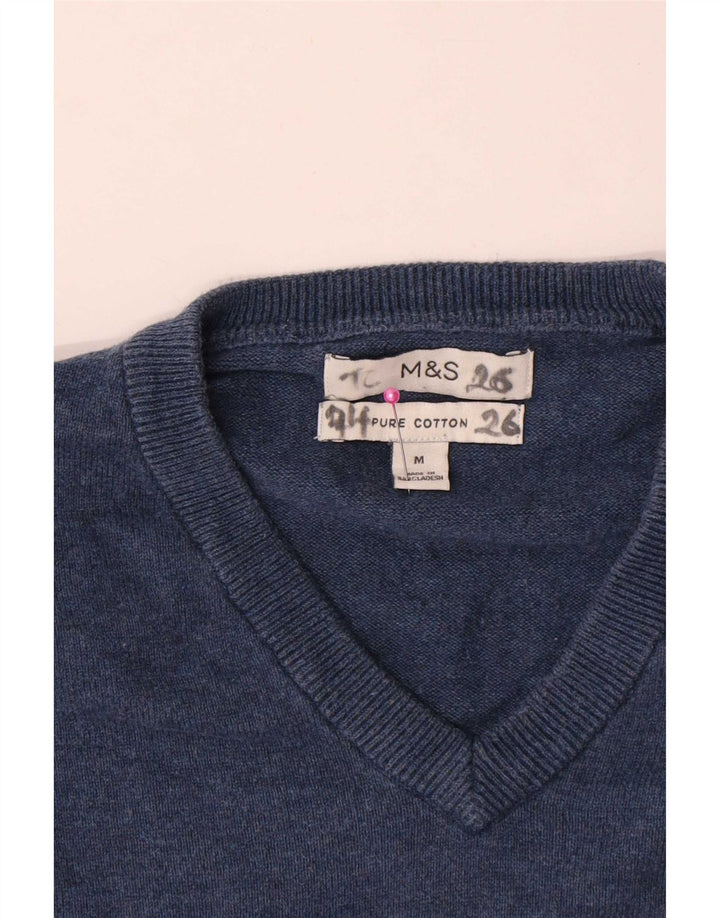 Marks & Spencer Mens V-Neck Jumper Sweater Medium Navy Blue Cotton