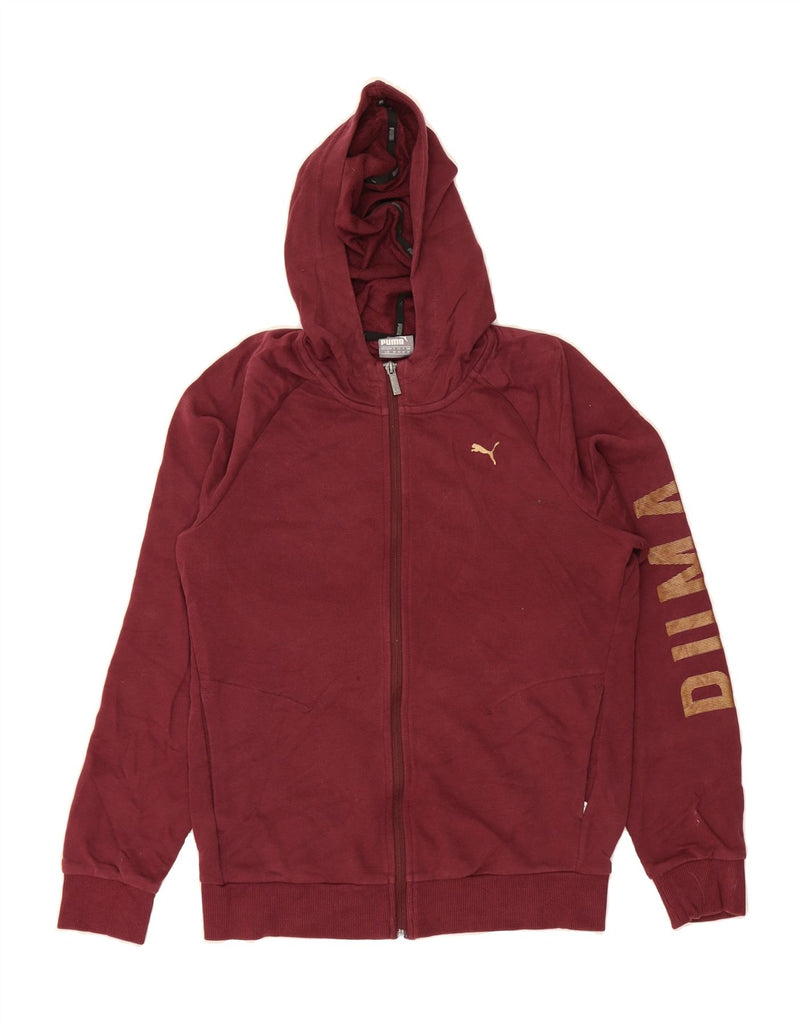 PUMA Womens Graphic Zip Hoodie Sweater UK 14 Large Burgundy Polyester Vintage Puma and Second-Hand Puma from Messina Hembry 