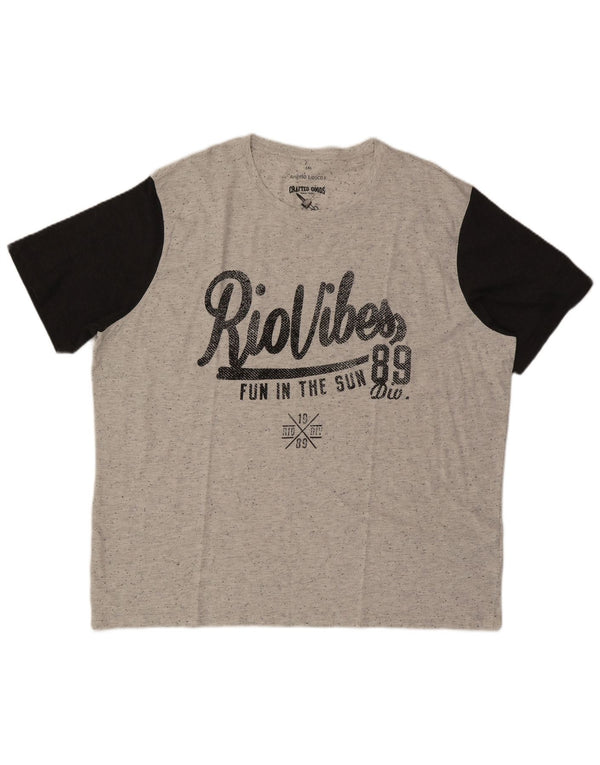 Angelo Litrico Mens Graphic T-Shirt Top 3XL Grey Colourblock Cotton