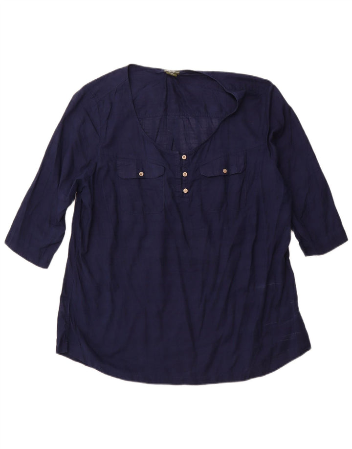 EDDIE BAUER Womens 3/4 Sleeve Blouse Top UK 18 XL Navy Blue Cotton
