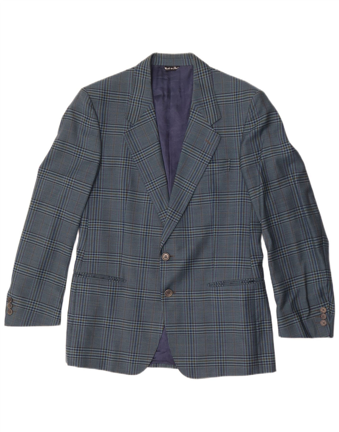 Vintage Mens 2 Button Blazer Jacket IT 50 Large Blue Check Wool