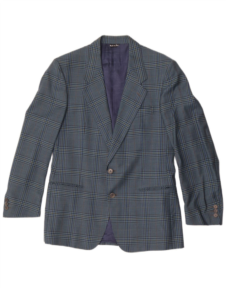 Vintage Mens 2 Button Blazer Jacket IT 50 Large Blue Check Wool