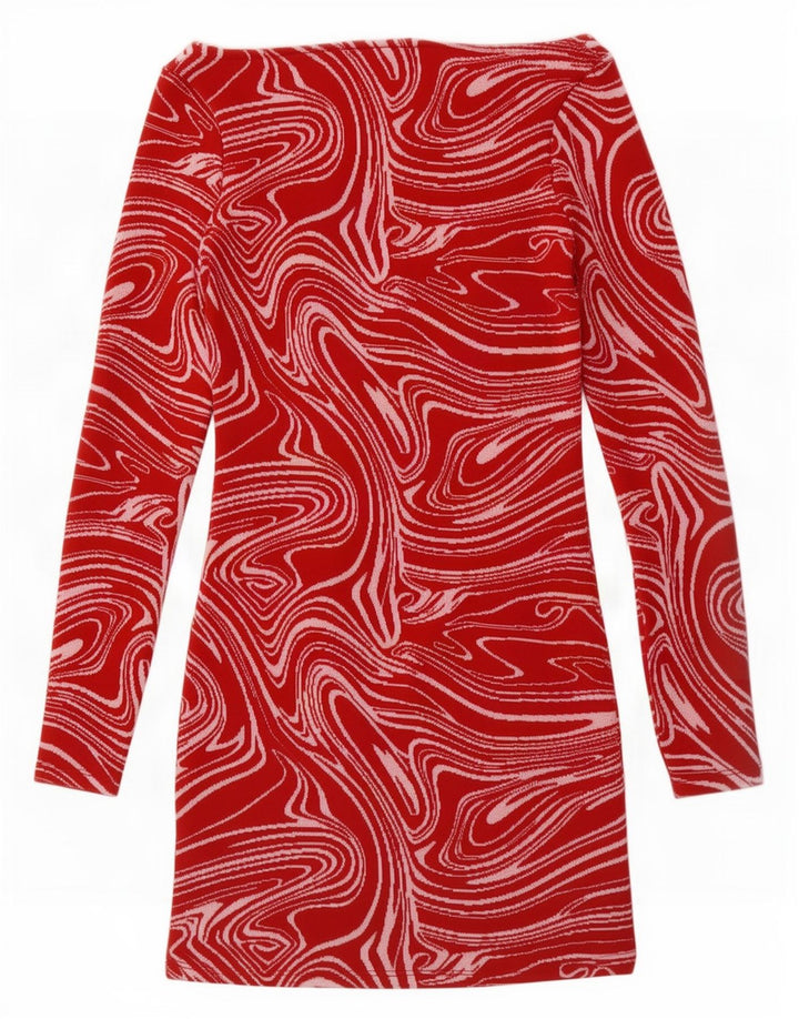 Zara Womens Abstract Pattern Long Sleeve Sheath Dress UK 8 Small Red
