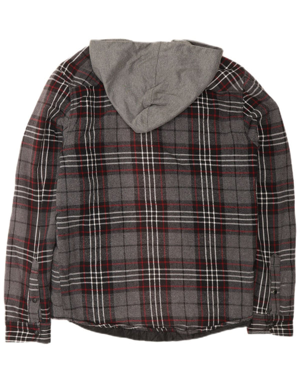 Zara Mens Hooded Lumberjack Flannel Shirt Medium Grey Check Cotton
