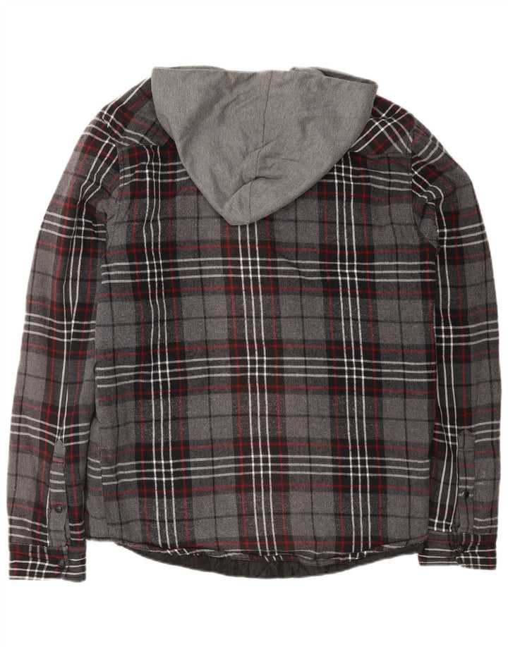 Zara Mens Hooded Lumberjack Flannel Shirt Medium Grey Check Cotton