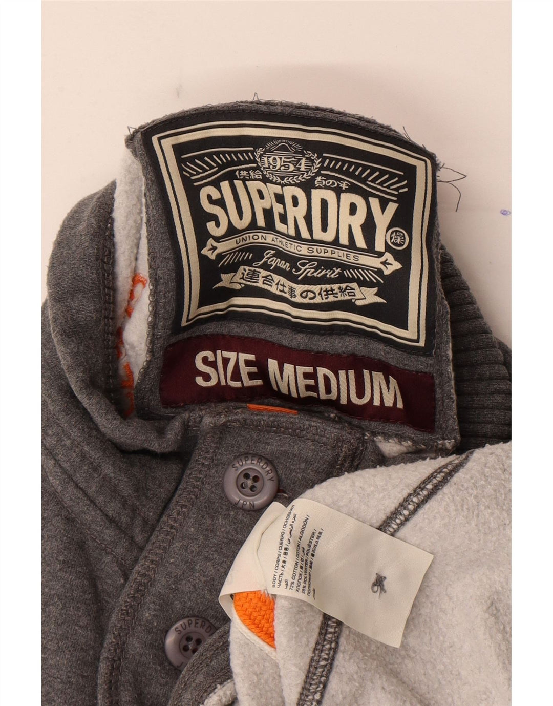 Superdry Mens Button Neck Sweatshirt Jumper Medium Grey Cotton