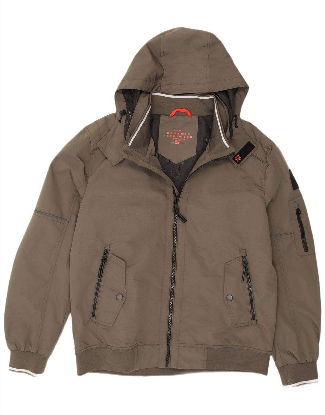 Jim Spencer Mens Hooded Bomber Jacket UK 44 2XL Khaki Polyester