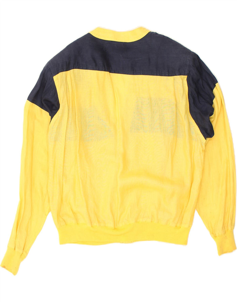 PANCALDI & B Mens Bomber Jacket UK 40 Large Yellow Colourblock Linen | Vintage Pancaldi & B | Thrift | Second-Hand Pancaldi & B | Used Clothing | Messina Hembry 