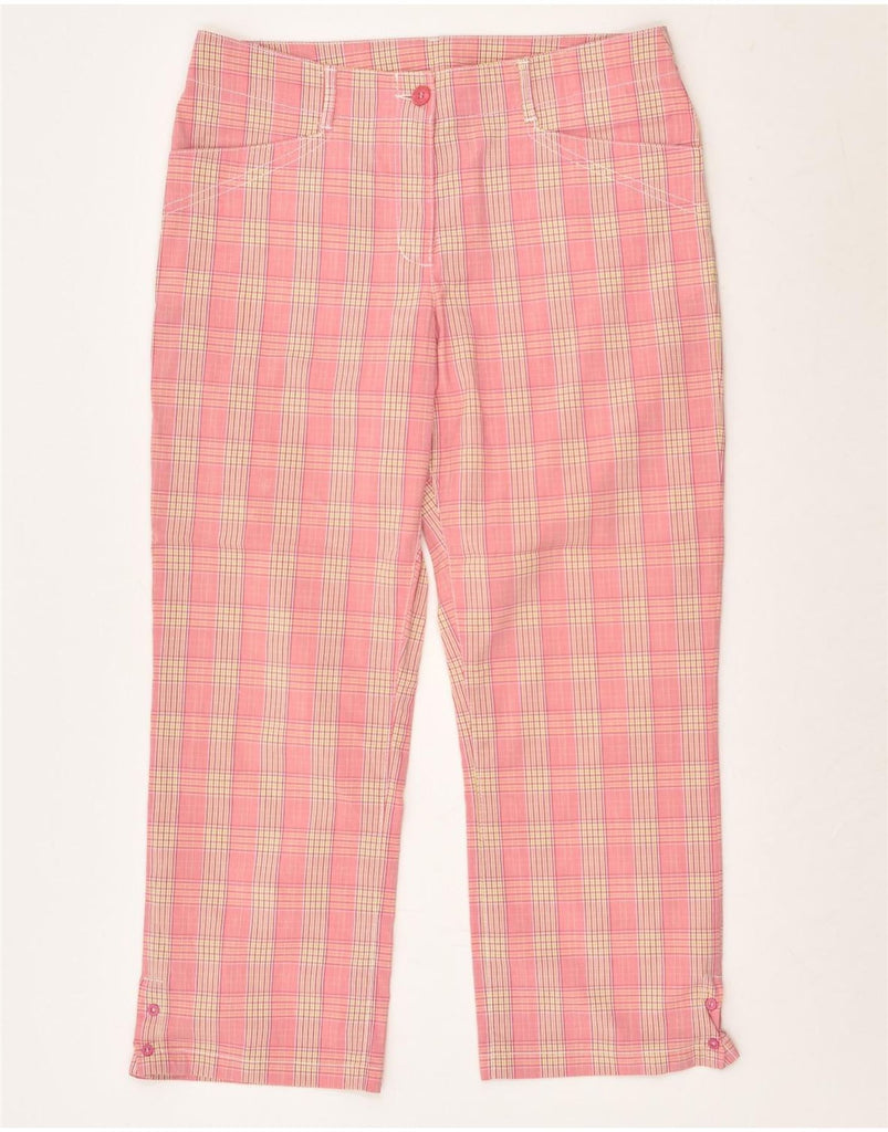 CHERVO Womens Straight Capri Trousers UK 8 Small W30 L22 Pink Check Cotton | Vintage Chervo | Thrift | Second-Hand Chervo | Used Clothing | Messina Hembry 