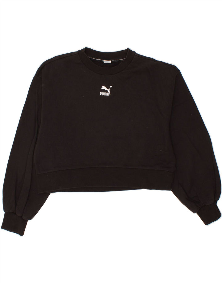 PUMA Womens Crop Sweatshirt Jumper UK 16 Large Black Cotton Vintage Puma and Second-Hand Puma from Messina Hembry 