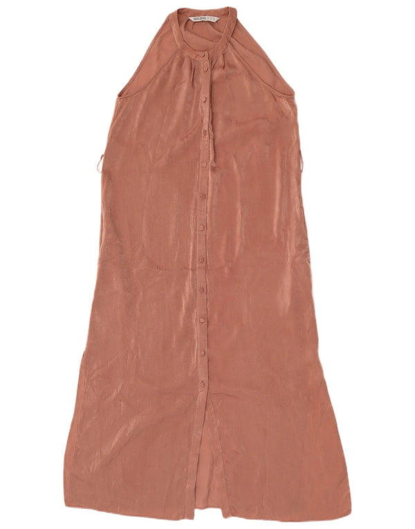 Zara Womens Sleeveless Shirt Dress UK 6 XS Pink Polyester