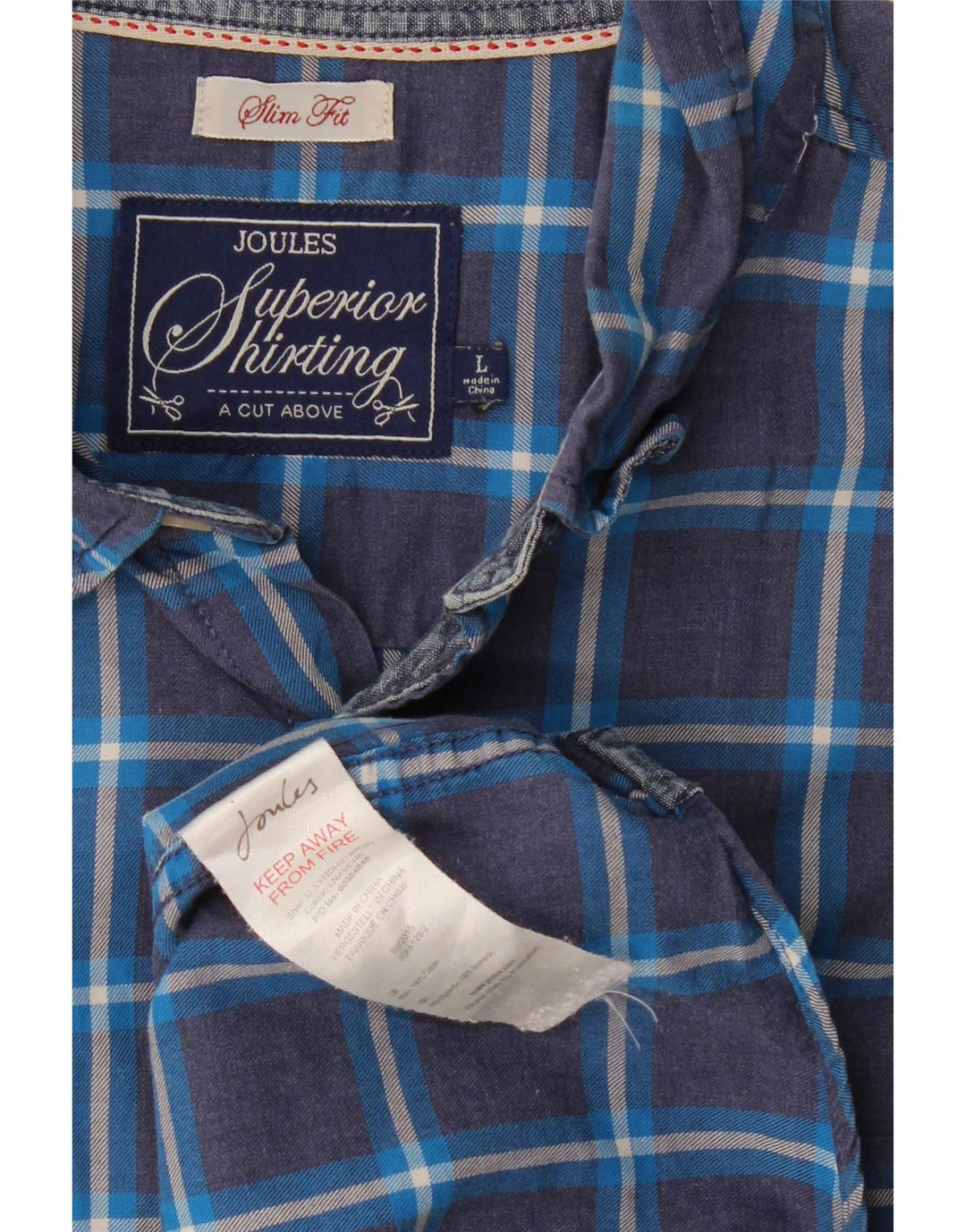 JOULES Mens Slim Fit Shirt Large Navy Blue Check Cotton