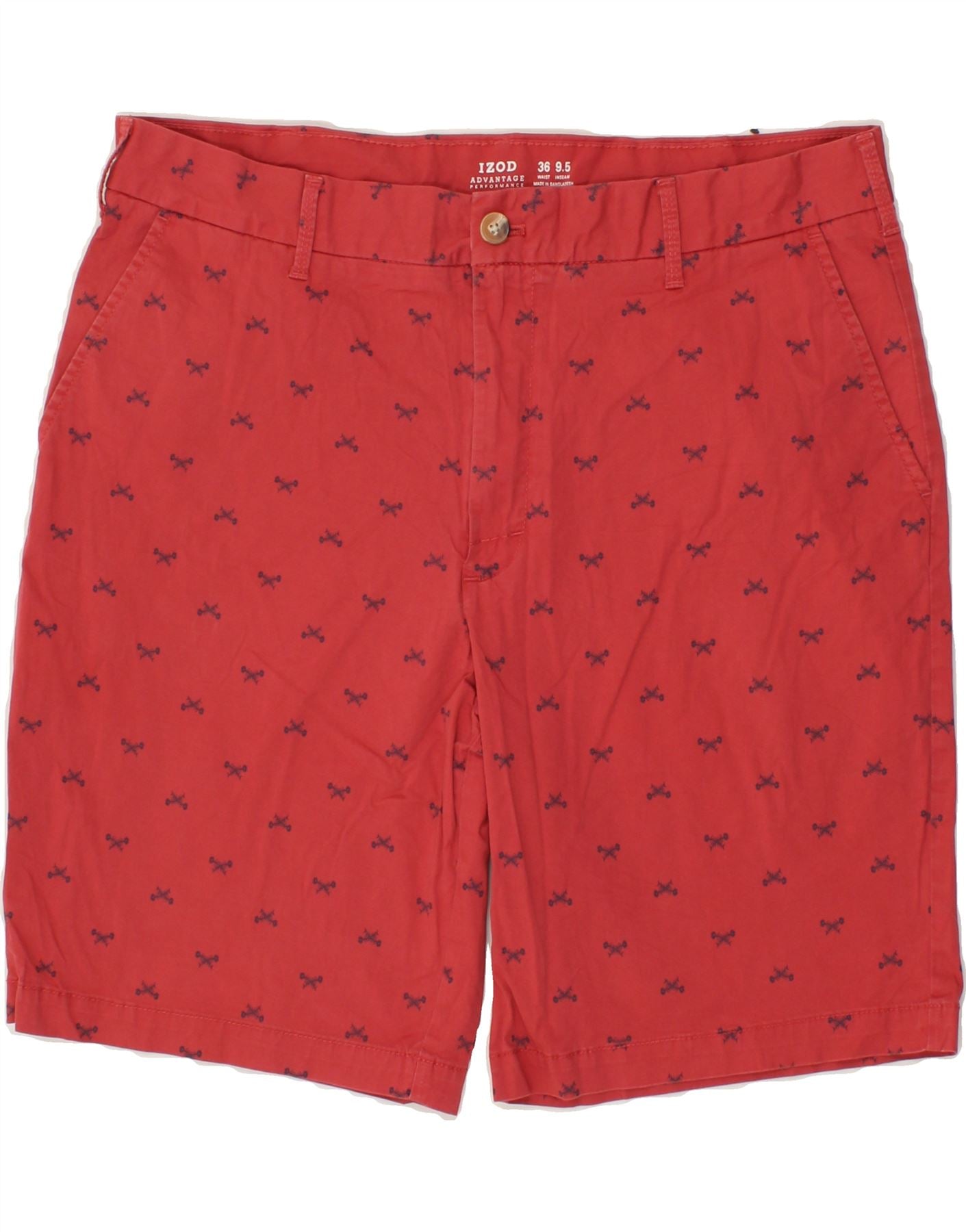 IZOD Mens Abstract Pattern Chino Shorts W36 Red Cotton