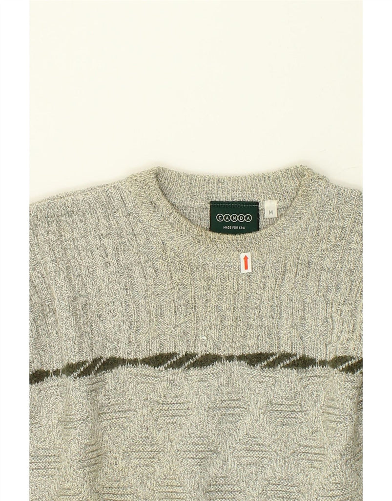 CANDA Mens Crew Neck Jumper Sweater Medium Grey Striped Wool Vintage Canda and Second-Hand Canda from Messina Hembry 