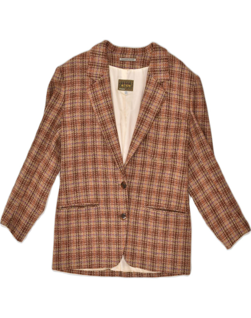 TRUSSARDI Womens 2 Button Blazer Jacket IT 42 Medium Brown Check Wool | Vintage Trussardi | Thrift | Second-Hand Trussardi | Used Clothing | Messina Hembry 