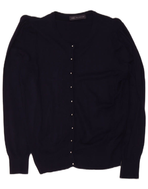 Marks & Spencer Womens Cardigan Sweater UK 14 Large Navy Blue Viscose