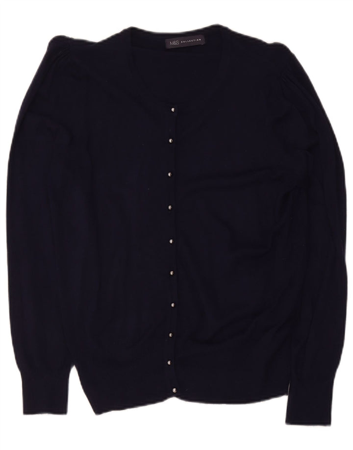 Marks & Spencer Womens Cardigan Sweater UK 14 Large Navy Blue Viscose