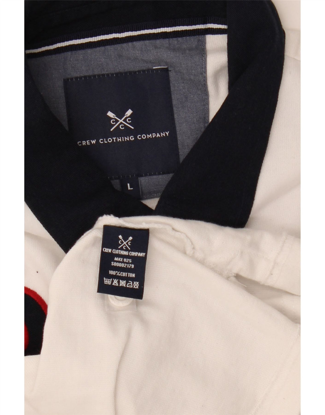 CREW CLOTHING Mens Graphic Rugby Polo Shirt Large White Colourblock