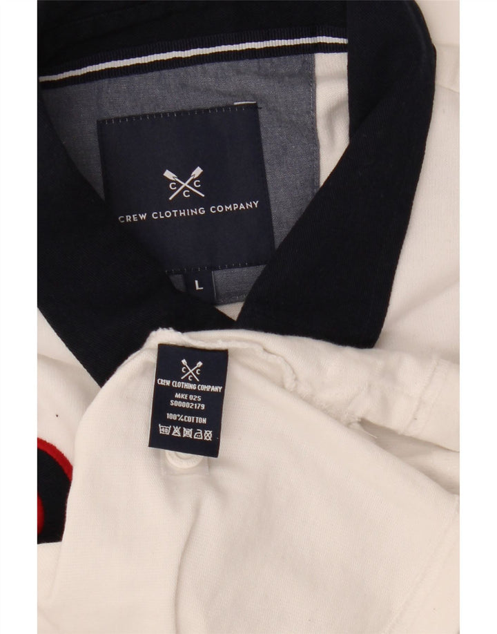 CREW CLOTHING Mens Graphic Rugby Polo Shirt Large White Colourblock