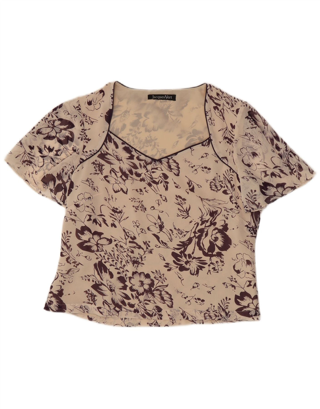Jacques Vert Womens Crop Blouse Top UK 10 Small Off White Floral Polyester