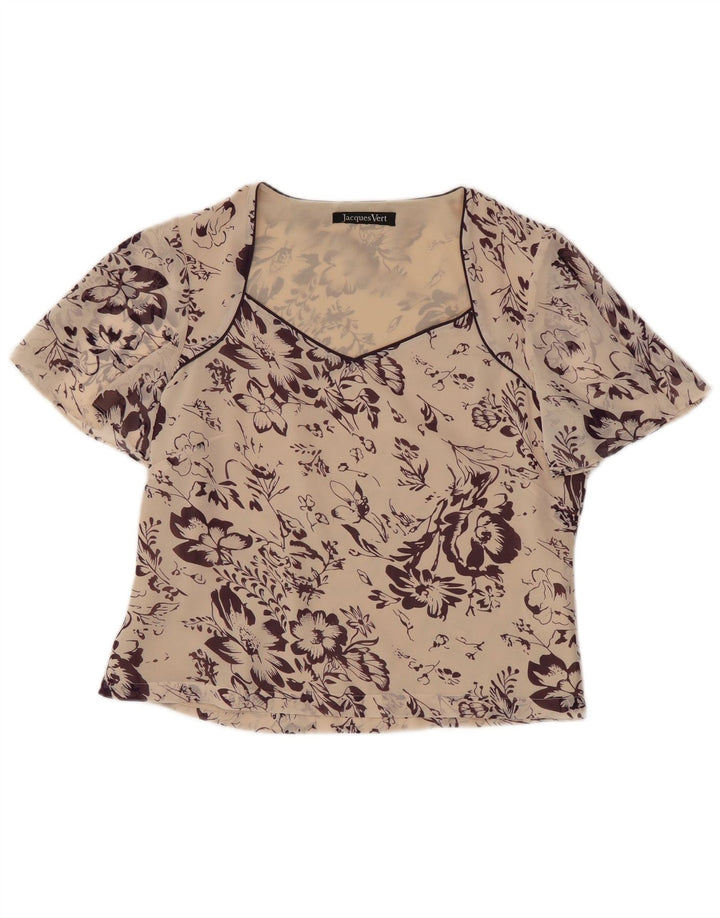 Jacques Vert Womens Crop Blouse Top UK 10 Small Off White Floral Polyester