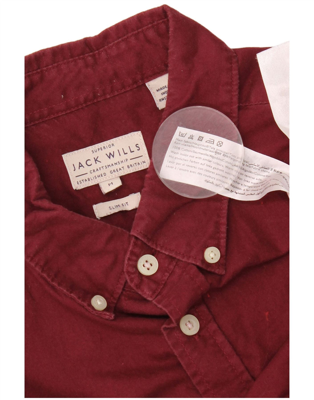 Jack Wills Mens Slim Fit Shirt Medium Burgundy Cotton