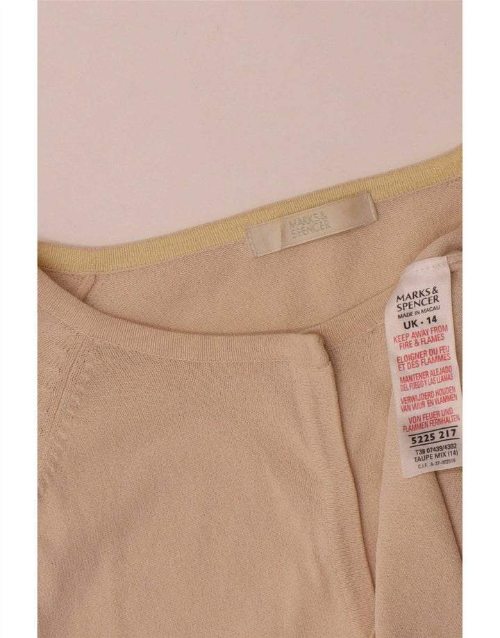 Marks & Spencer Womens Cardigan Sweater UK 16 Large Beige Colourblock