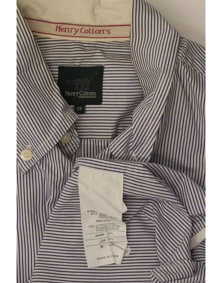 Henry Cottons Mens Shirt Size 39 Medium Blue Pinstripe Cotton