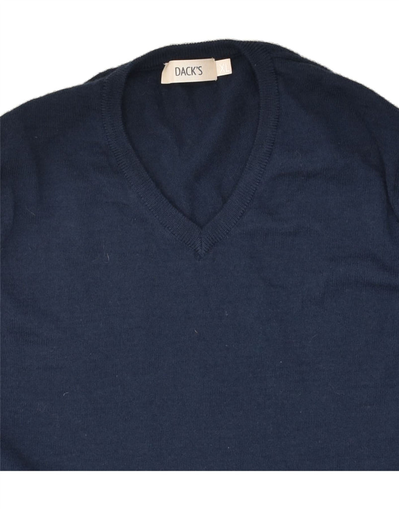 DACK'S Mens Slim Fit V-Neck Jumper Sweater XL Navy Blue Merino Wool | Vintage Dack's | Thrift | Second-Hand Dack's | Used Clothing | Messina Hembry 