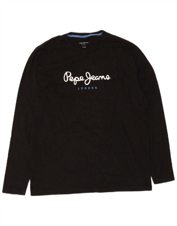 PEPE Jeans Mens Regular Graphic Top Long Sleeve Large Black