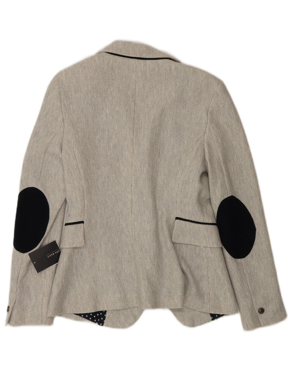 Zara Womens 1 Button Blazer Jacket UK 12 Medium Grey Herringbone